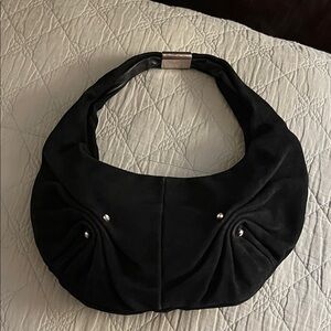 YVES SAINT LAURENT Mombasa hobo bag in black suede w/ Diamond studs & Ruching